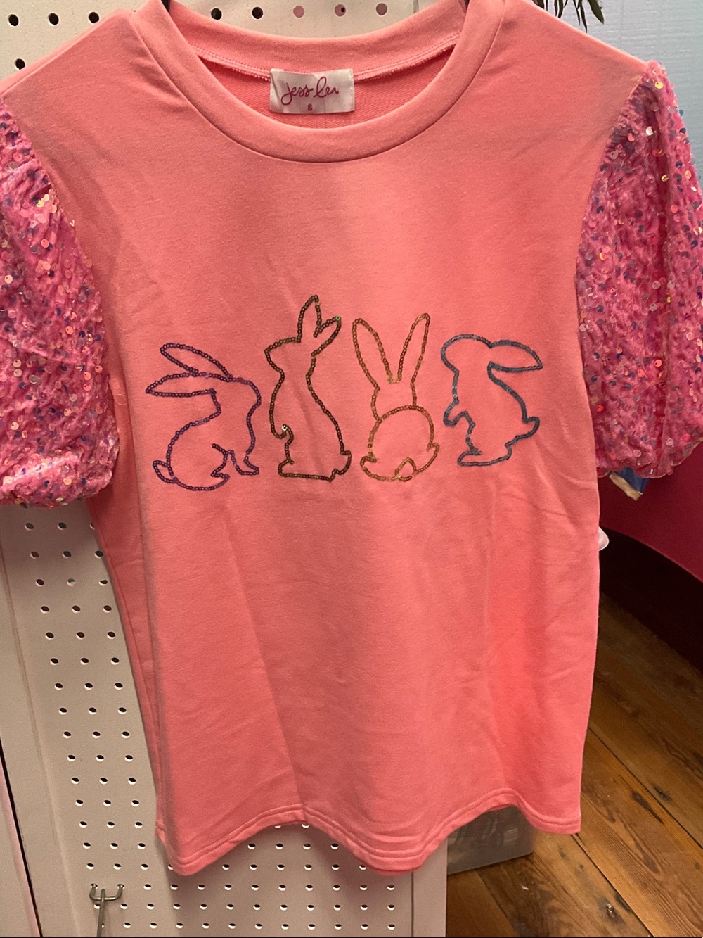 Pink Sequin-Sleeve Bunny Tee